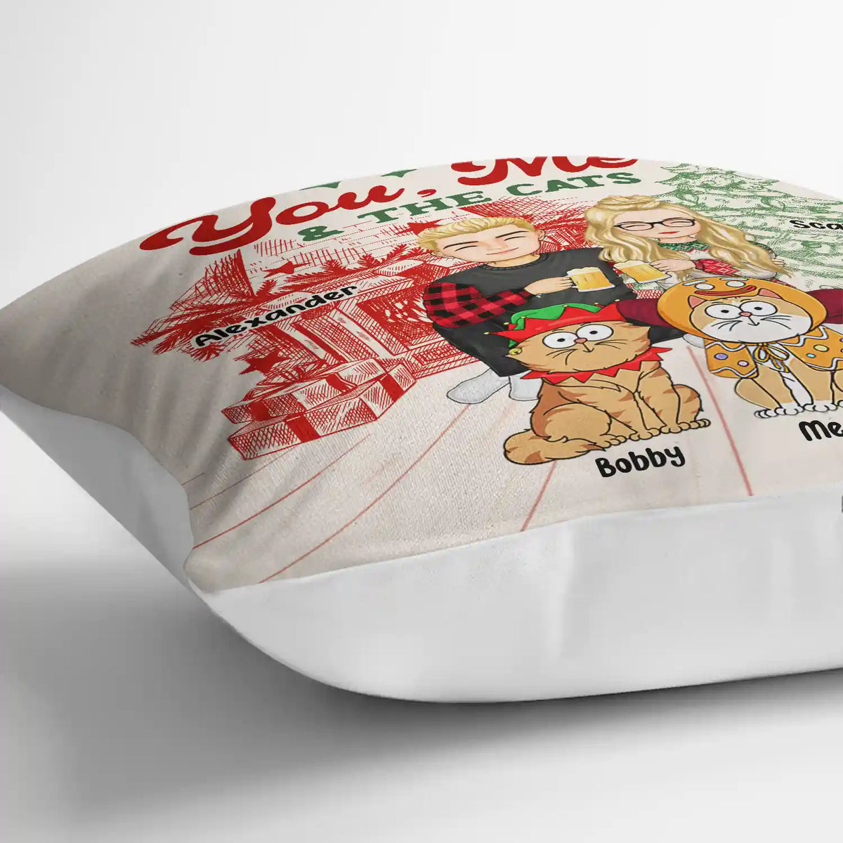 Christmas,Gift For Couples,Cat Lovers,Happy - You, Me And The Cats - Personalized Pillow