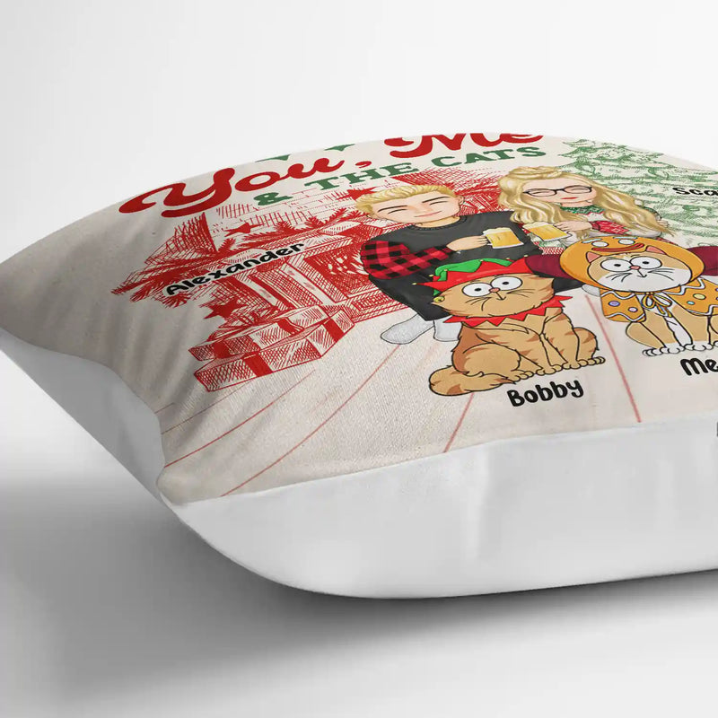 Christmas,Gift For Couples,Cat Lovers,Happy - You, Me And The Cats - Personalized Pillow