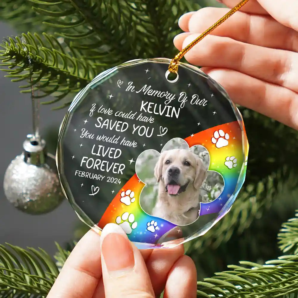 Memorial, Pet Lovers - Custom Photo In Loving Memory Memorial Pet Lovers - Personalized Circle Glass Ornament