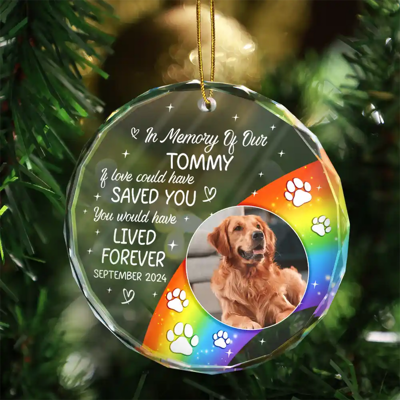 Memorial, Pet Lovers - Custom Photo In Loving Memory Memorial Pet Lovers - Personalized Circle Glass Ornament