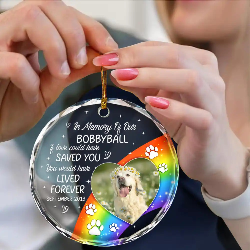 Memorial, Pet Lovers - Custom Photo In Loving Memory Memorial Pet Lovers - Personalized Circle Glass Ornament