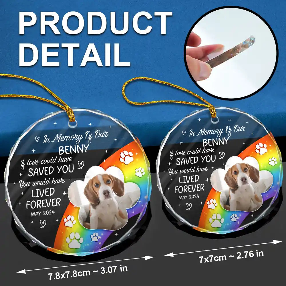 Memorial, Pet Lovers - Custom Photo In Loving Memory Memorial Pet Lovers - Personalized Circle Glass Ornament