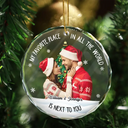 Christmas,Gift For Couples,Gift For Husband,Gift For Wife,Gift For Boyfriend,Gift For Girlfriend,Custom Photo,Happy - Custom Photo Christmas Couple My Favorite Place - Personalized Glass Ornament