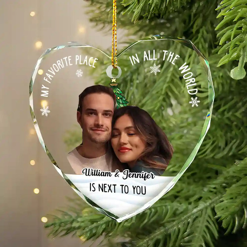 Christmas,Gift For Couples,Gift For Husband,Gift For Wife,Gift For Boyfriend,Gift For Girlfriend,Custom Photo,Happy - Custom Photo Christmas Couple My Favorite Place - Personalized Glass Ornament