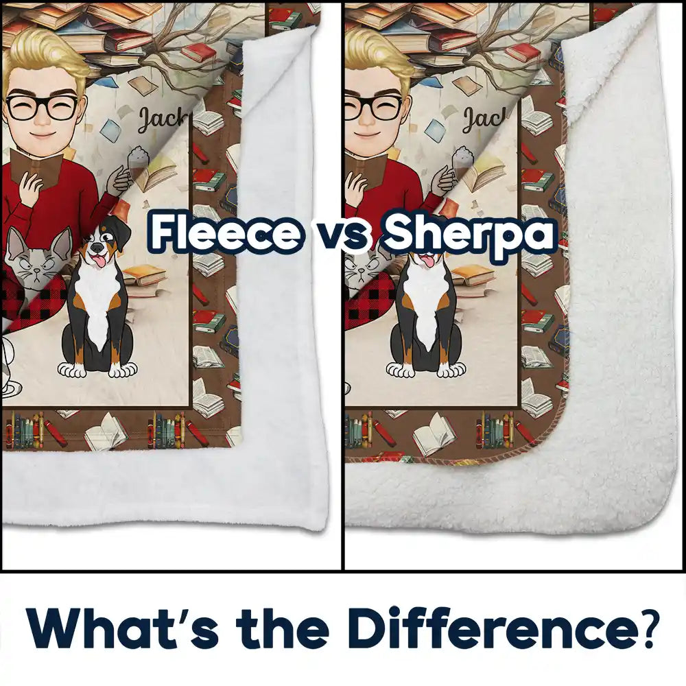 Reading,Pet Lovers,Cat Lovers,Dog Lovers,Happy - Just A Girl Who Loves Books & Pets - Personalized Fleece Blanket, Sherpa Blanket