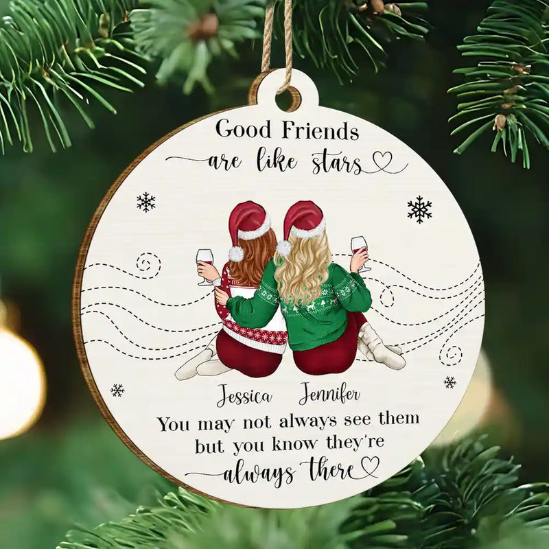 Gift For Bestie - Friends Are Like Stars - Personalized Custom Shaped Wooden Ornament