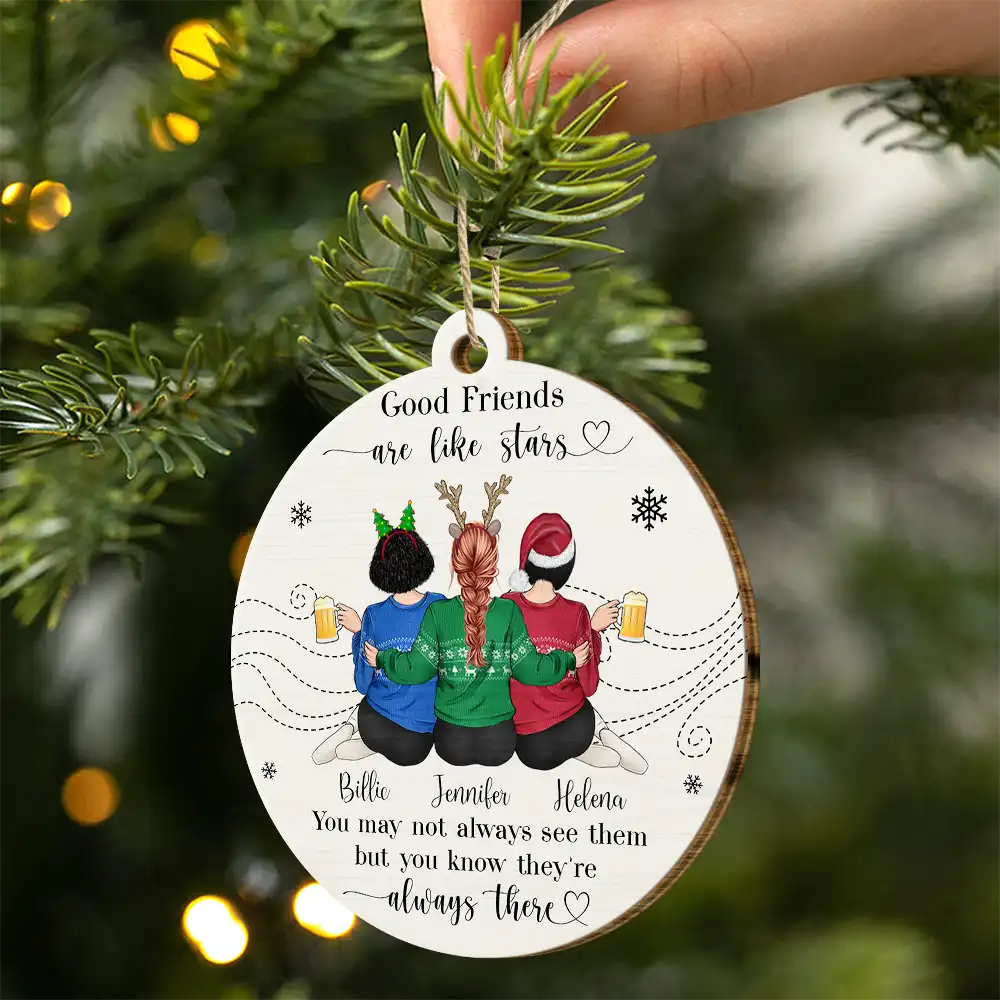 Gift For Bestie - Friends Are Like Stars - Personalized Custom Shaped Wooden Ornament