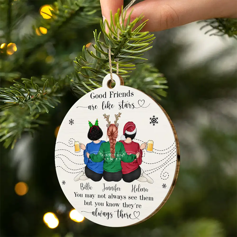 Gift For Bestie - Friends Are Like Stars - Personalized Custom Shaped Wooden Ornament