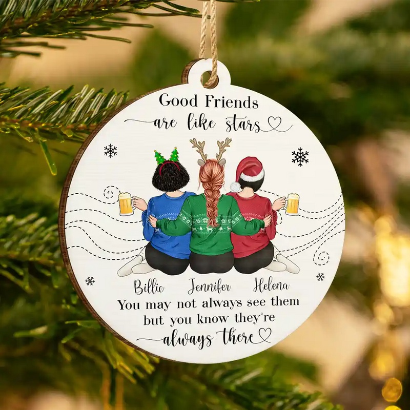 Gift For Bestie - Friends Are Like Stars - Personalized Custom Shaped Wooden Ornament