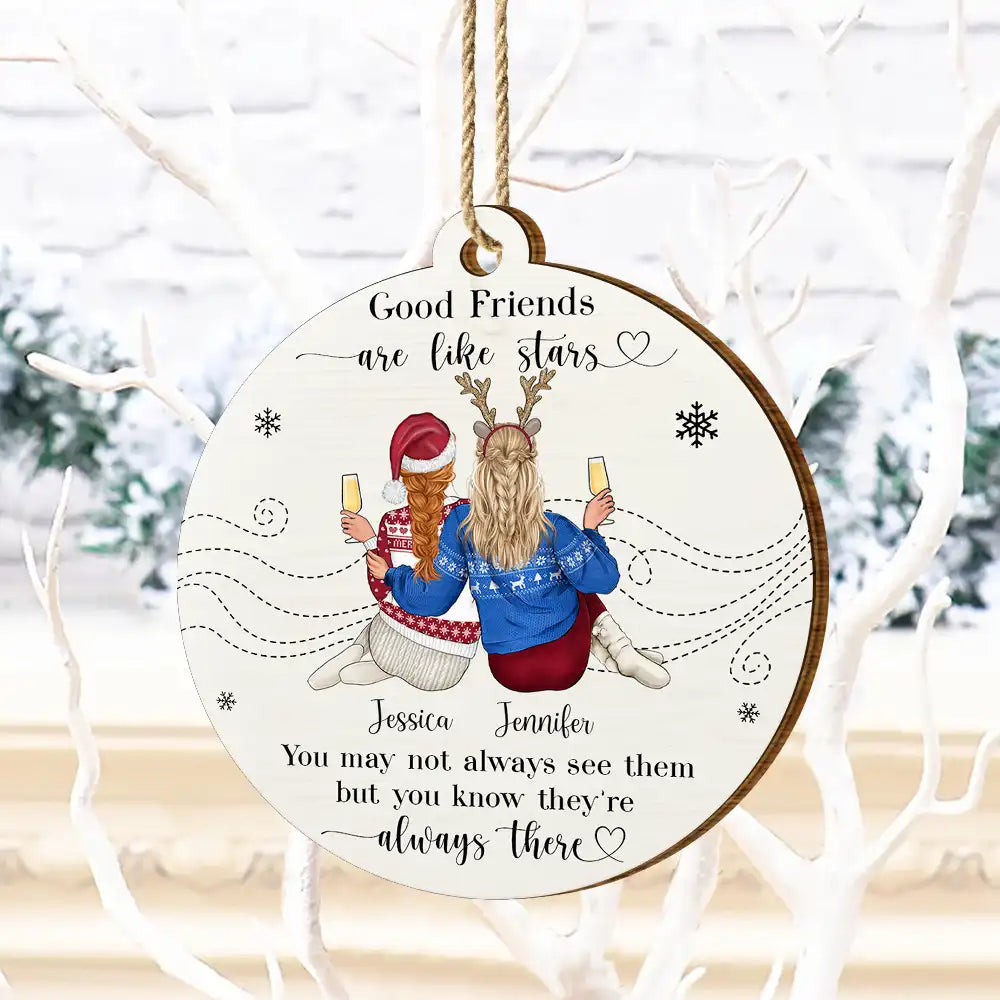 Gift For Bestie - Friends Are Like Stars - Personalized Custom Shaped Wooden Ornament