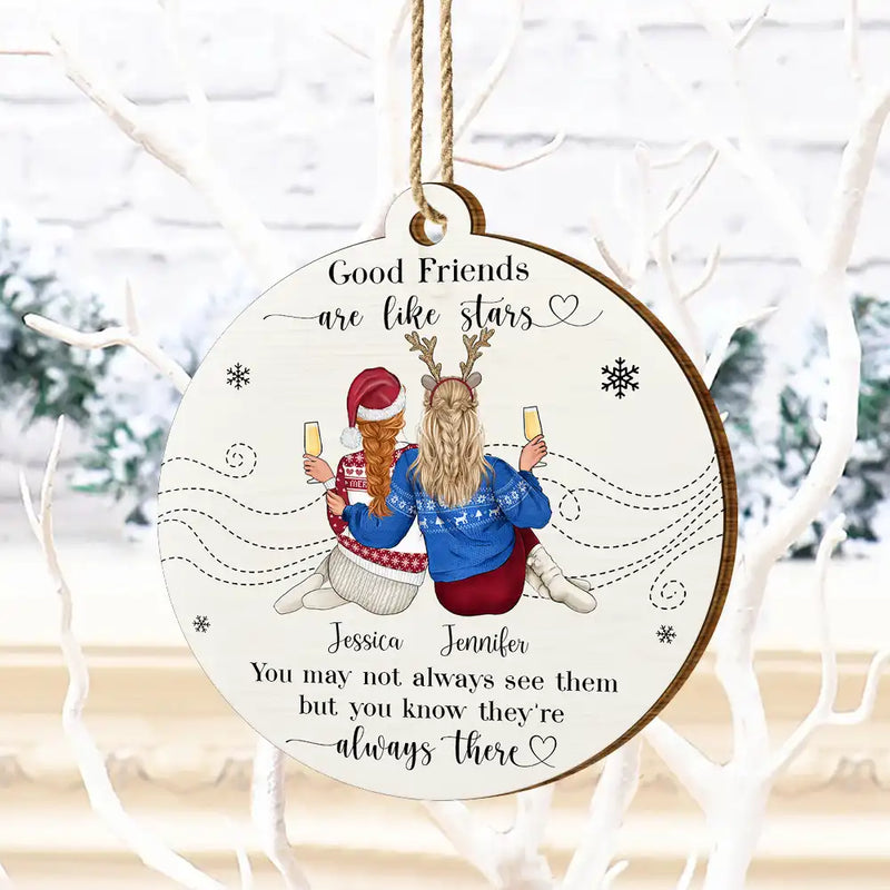 Gift For Bestie - Friends Are Like Stars - Personalized Custom Shaped Wooden Ornament