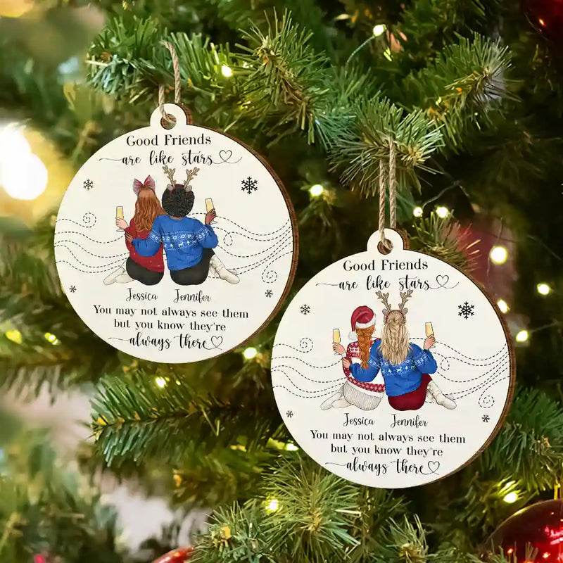 Gift For Bestie - Friends Are Like Stars - Personalized Custom Shaped Wooden Ornament
