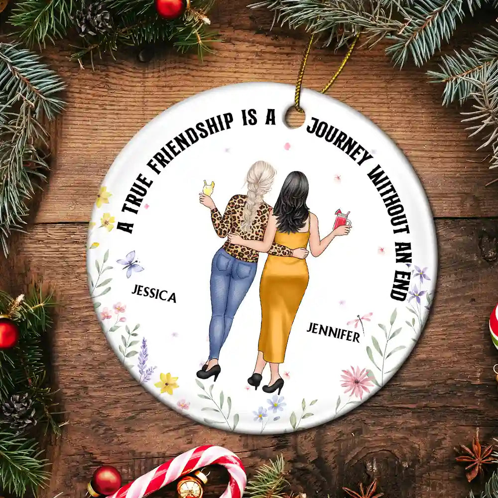 Gift For Bestie - It Takes A Long Time To Grow An Old Friend - Personalized Circle Ceramic Ornament