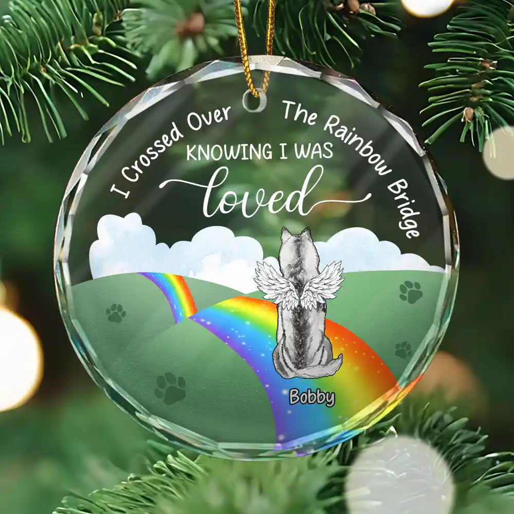 Gift For Pet Lover - Over The Rainbow Bridge - Personalized Circle Glass Ornament
