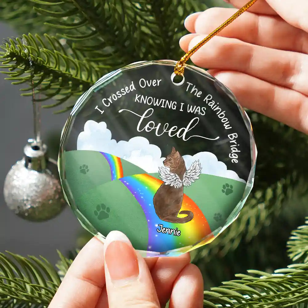 Gift For Pet Lover - Over The Rainbow Bridge - Personalized Circle Glass Ornament