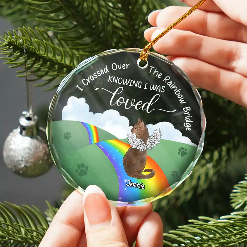 Gift For Pet Lover - Over The Rainbow Bridge - Personalized Circle Glass Ornament