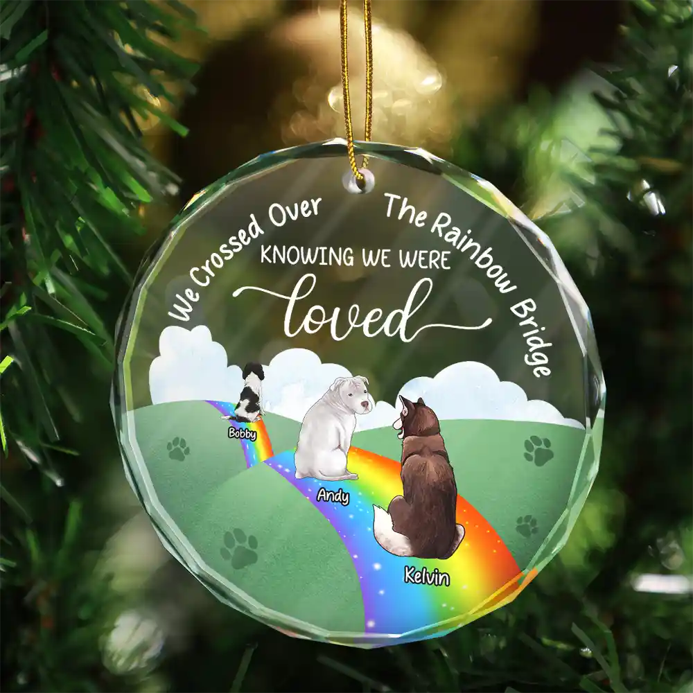 Gift For Pet Lover - Over The Rainbow Bridge - Personalized Circle Glass Ornament