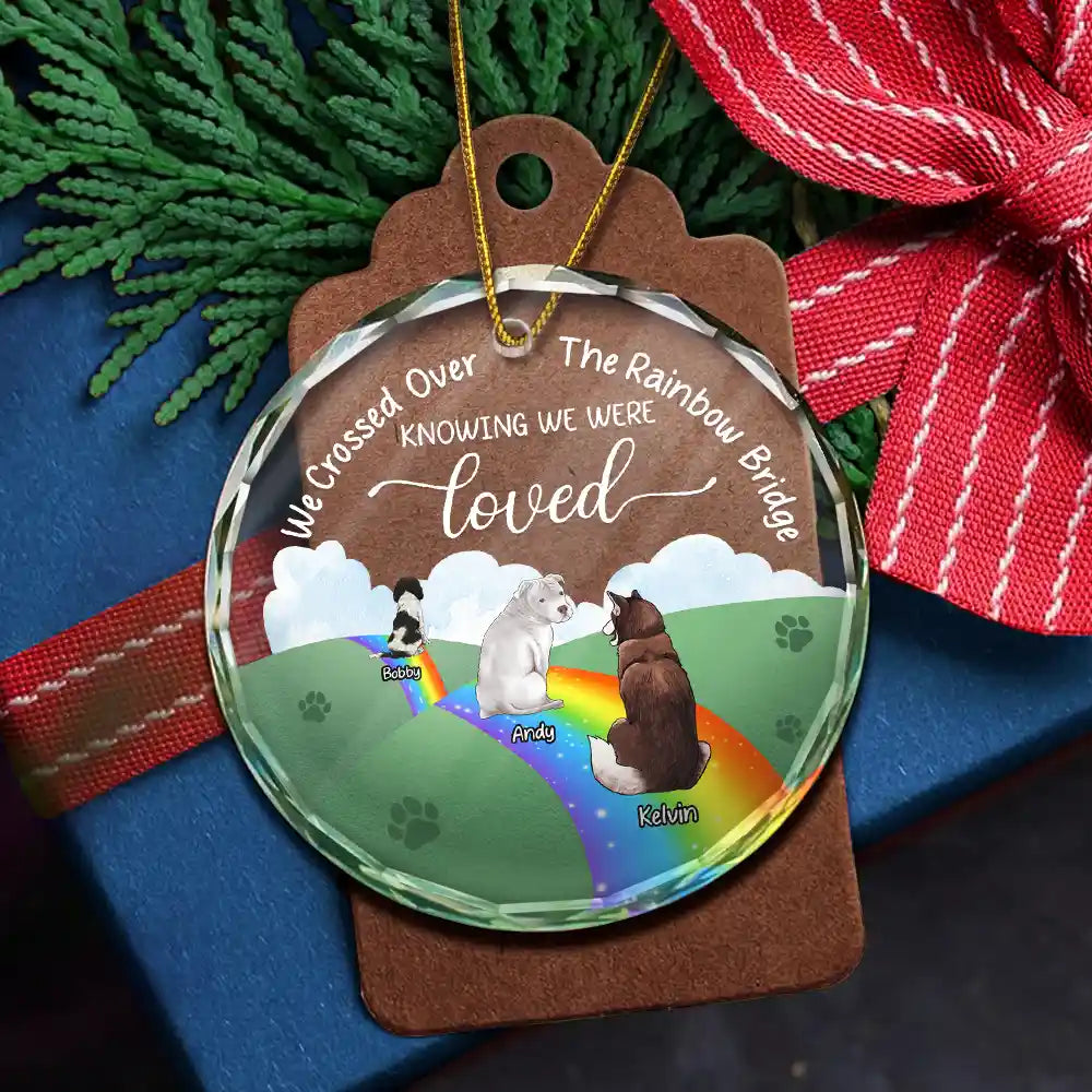 Gift For Pet Lover - Over The Rainbow Bridge - Personalized Circle Glass Ornament
