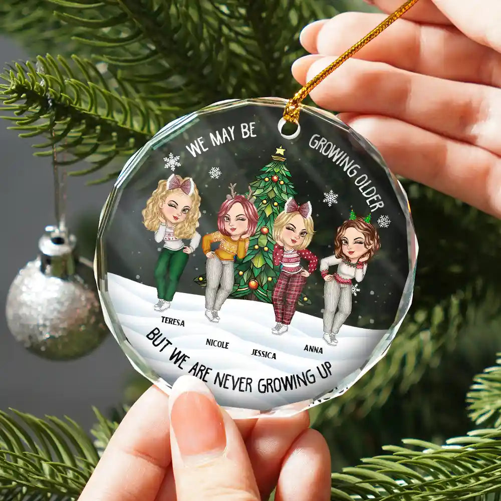 Gift For Bestie - Christmas Bestie We May Be Growing Older - Personalized Circle Glass Ornament