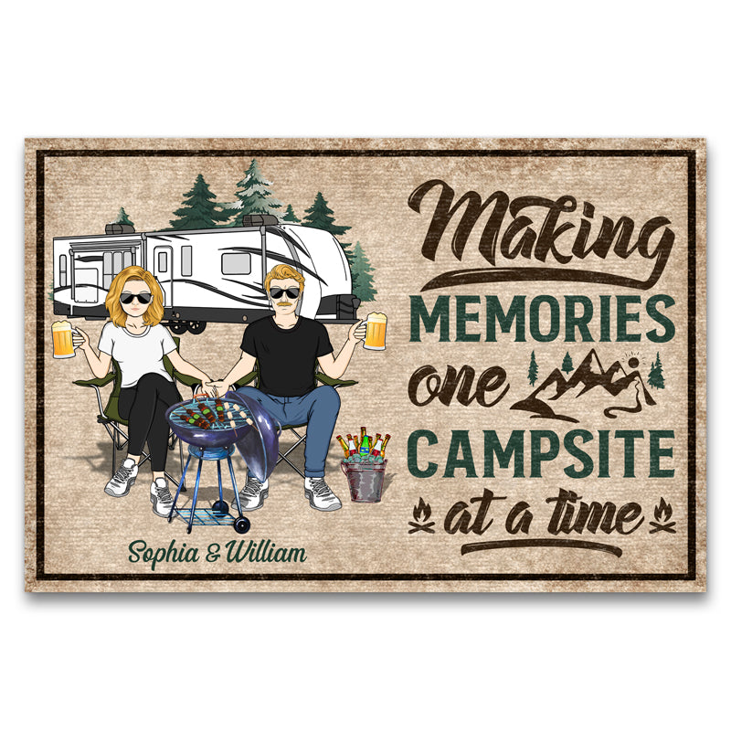 Couple en famille créant des souvenirs un camping à la fois mari femme - Cadeau pour couples en camping - Paillasson personnalisé