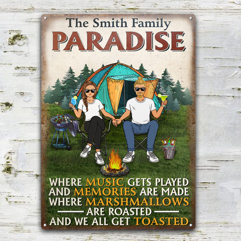 BBQ Camping Couple Where Music Gets Played - Couple Gift - Personalized Custom Classic Metal Signs