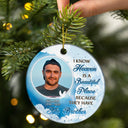 Photo personnalisée « Je sais que le paradis est un endroit magnifique » - Cadeau commémoratif pour la famille - Ornement en céramique personnalisé en forme de cercle