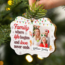Photo personnalisée de famille où la vie commence et l'amour ne finit jamais - Cadeau de Noël pour la famille - Décoration en bois personnalisée