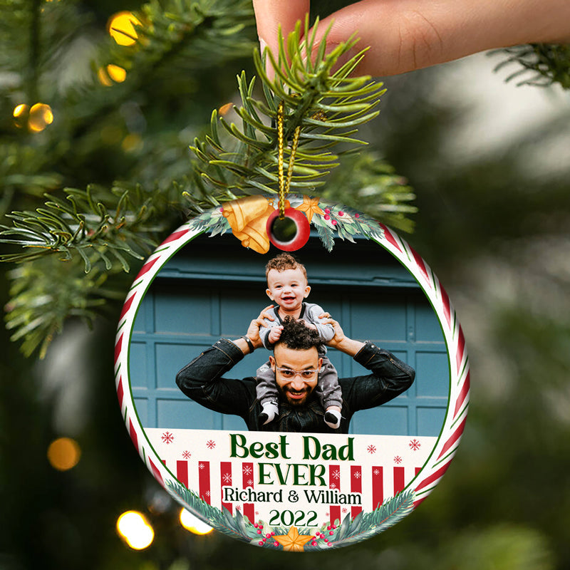 Custom Photo Best Grandma Grandpa Ever - Christmas Gift For Family - Personalized Custom Circle Ceramic Ornament
