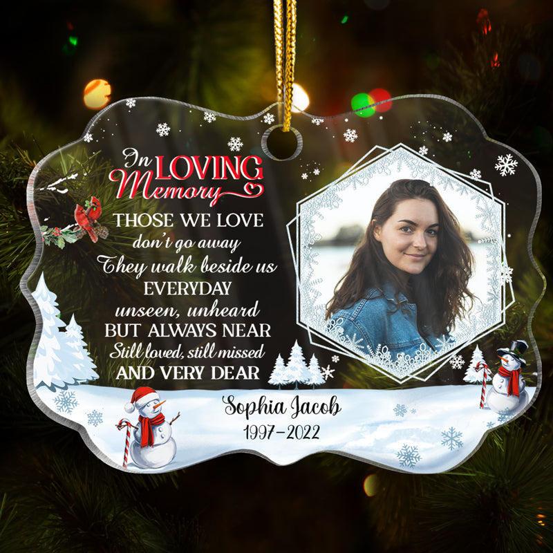 Custom Photo In Loving Memory Those We Love Don't Go Away Christmas - Memorial Gift For Family - Personalized Custom Medallion Acrylic Ornament