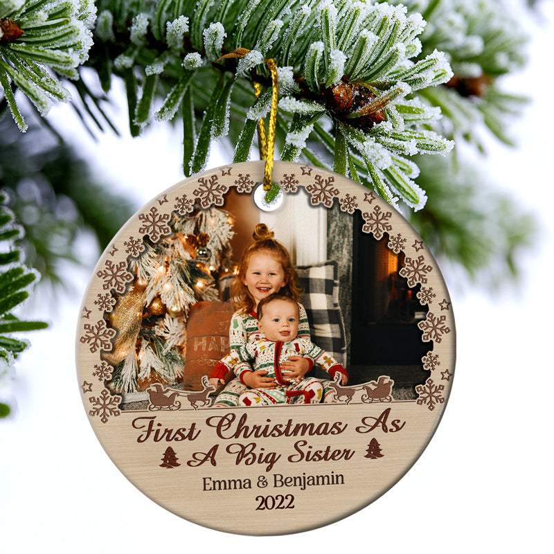 Custom Photo First Christmas As Mom Dad Grandparents - Christmas Gift For Family - Personalized Custom Circle Ceramic Ornament