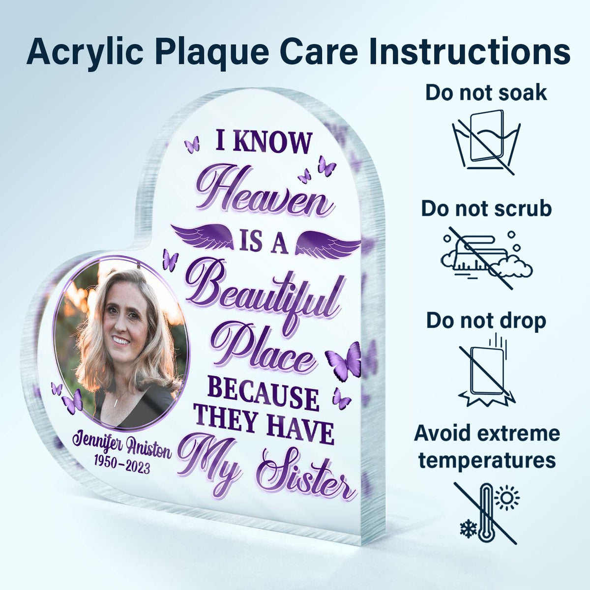 Custom Photo I Know Heaven Is A Beautiful Place - Memorial Gift For Family - Personalized Custom Heart Shaped Acrylic Plaque