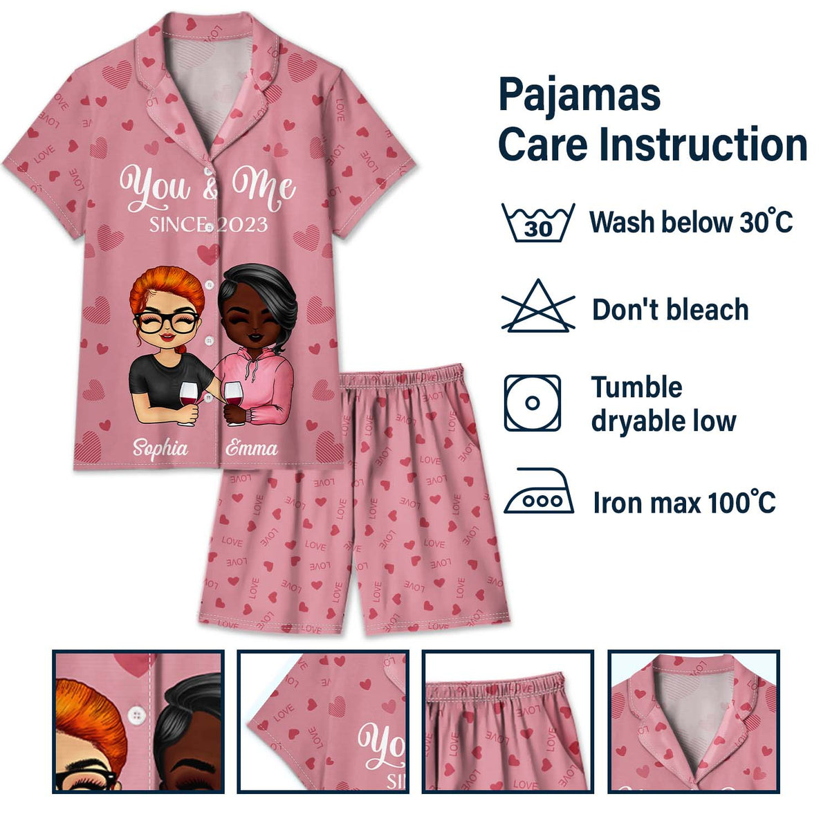 Toi et moi depuis - Cadeau d'anniversaire pour conjoint, mari, femme, petit ami, petite amie - Ensemble de pyjama court personnalisé