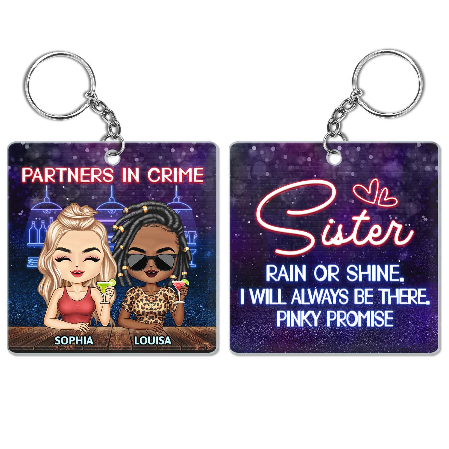 Sister Rain Or Shine I Will Always Be There Pinky Promise - Gift For Sisters - Personalized Custom Acrylic Keychain