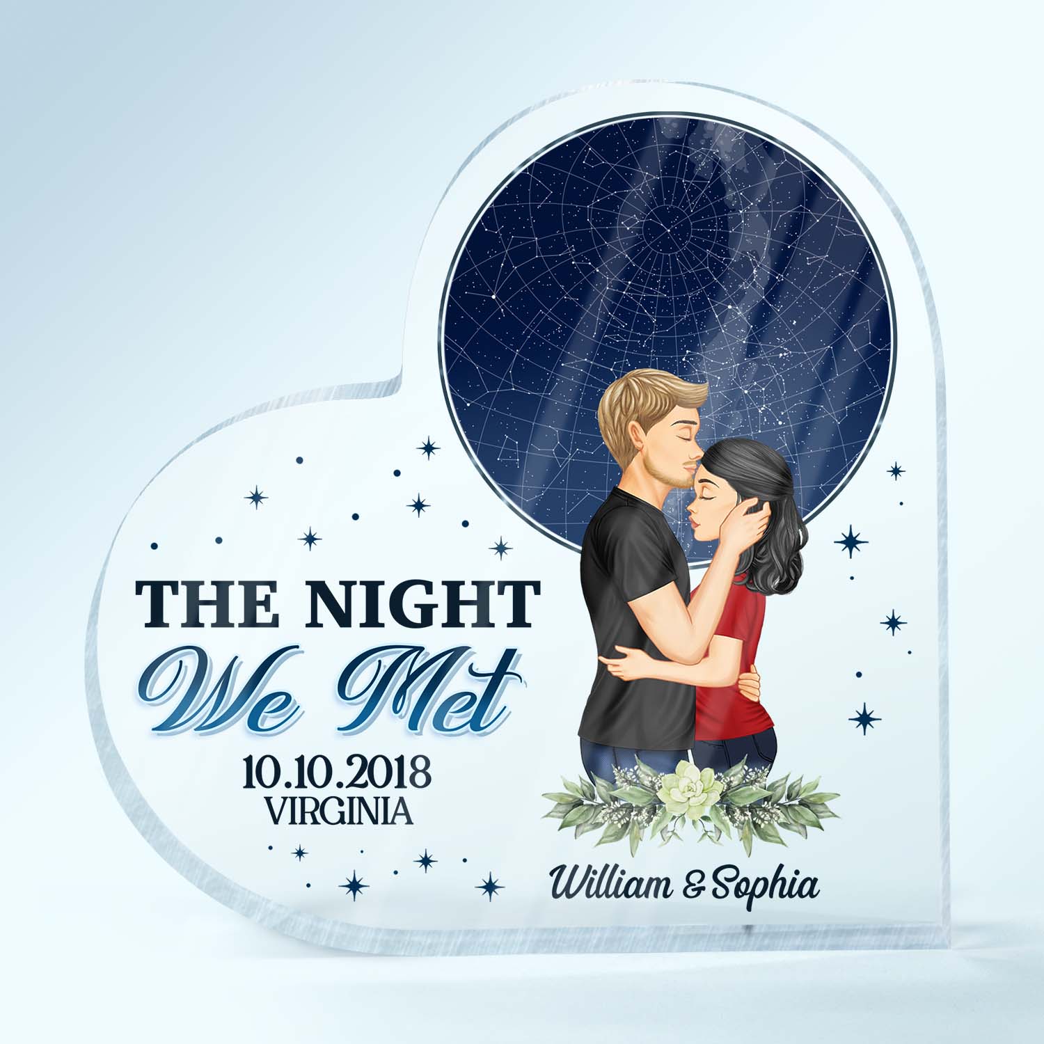 Star Map The Night We Met - Anniversary Gift For Couples - Personalized Custom Heart Shaped Acrylic Plaque