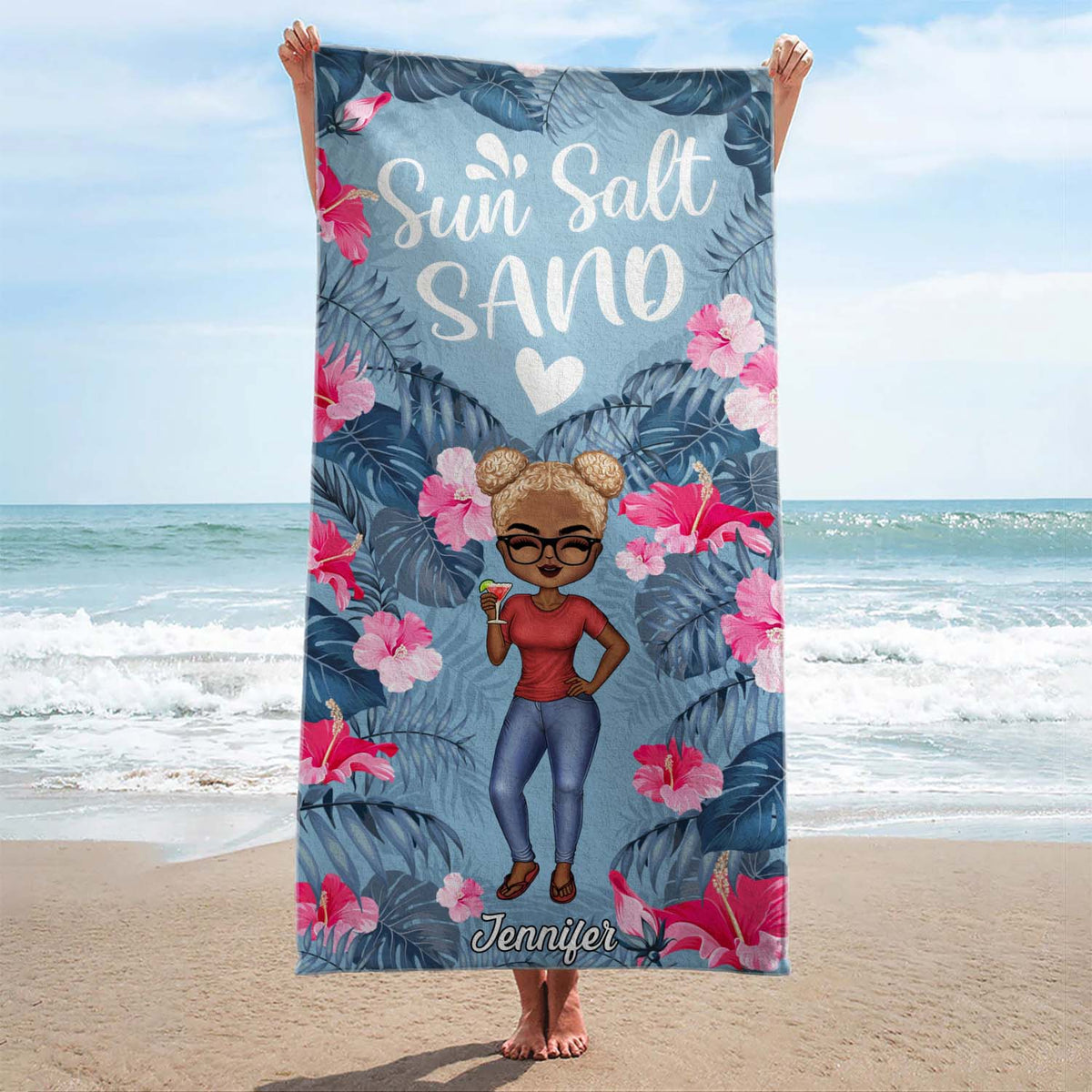 Boire dans ma main, les orteils dans le sable - Cadeau pour les amoureux de la plage - Serviette de plage personnalisée