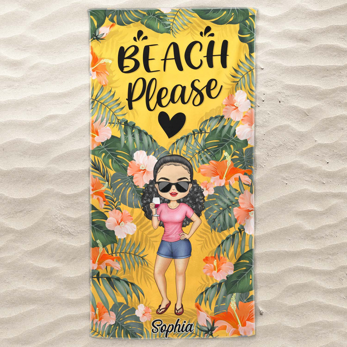Boire dans ma main, les orteils dans le sable - Cadeau pour les amoureux de la plage - Serviette de plage personnalisée
