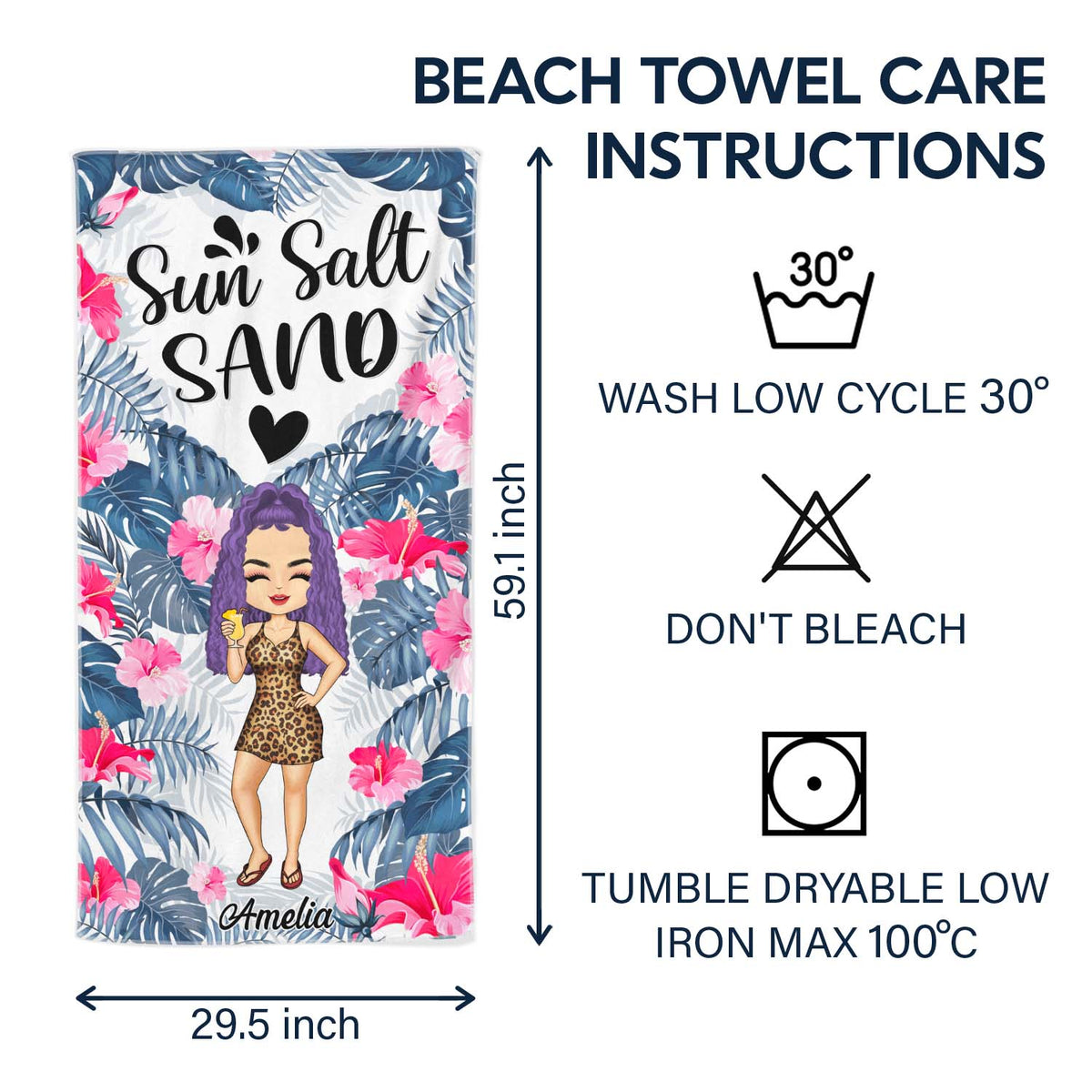 Boire dans ma main, les orteils dans le sable - Cadeau pour les amoureux de la plage - Serviette de plage personnalisée