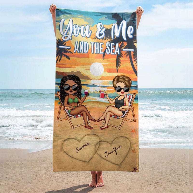 You And Me And The Sea Traveling Beach Swimming Picnic Vacation - Birthday, Funny Gift For Her, Him, Couples, Family - Personalized Custom Beach Towel