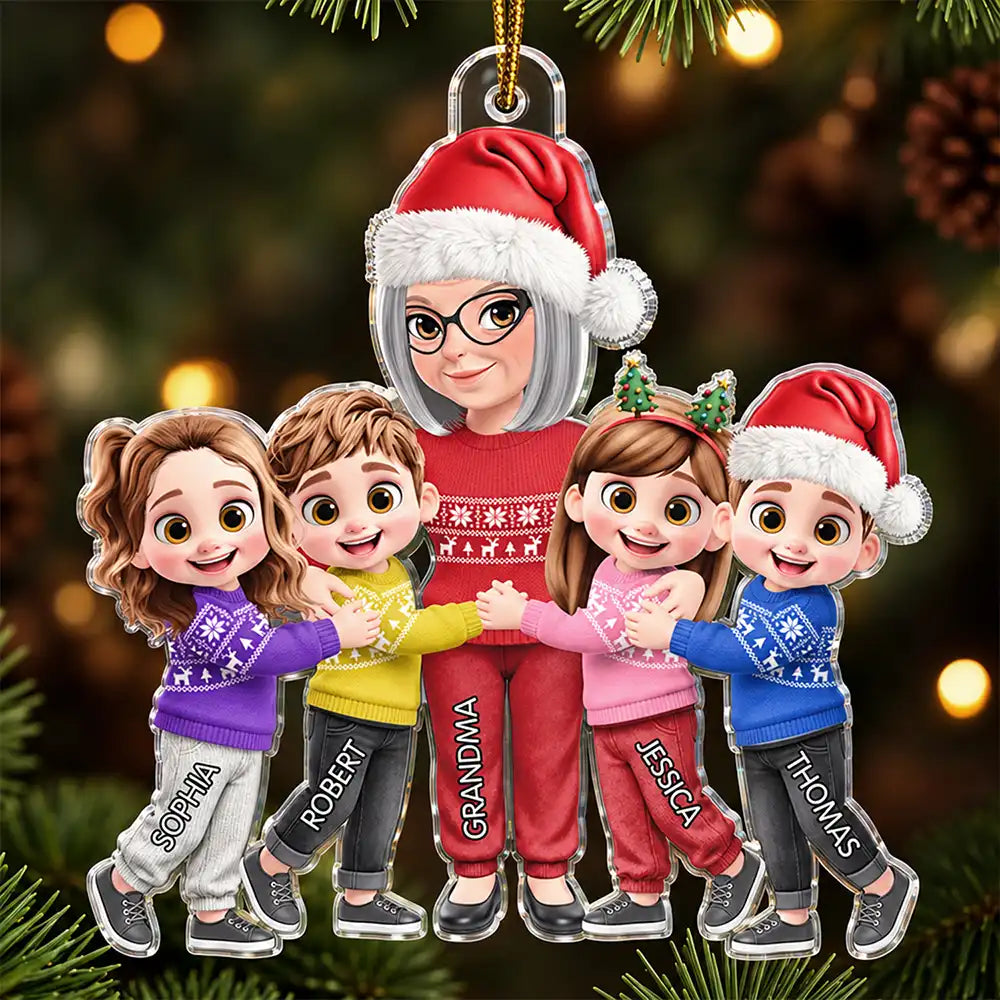 Christmas Gift For Grandma Mom - Personalized Grandkids Hugging Acrylic Ornament