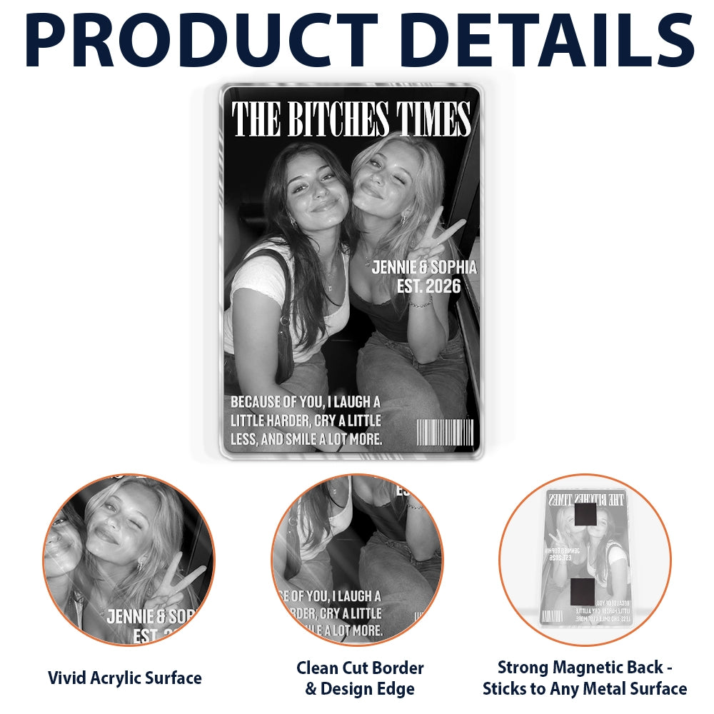 Afro Besties, Christmas, Custom Photo, Gift For Bestie, Happy, Upload Full Photo - Just Because, Birthday Gift For Besties - Personalized Custom Photo Newspaper Acrylic Magnet