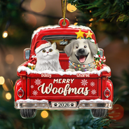 Christmas, Indoor Decor, Pet Lovers, Playful, Vector - Christmas Gift For Dog Cat Lovers - Personalized Happy Pawlidays Merry Woofmas Acrylic Ornament