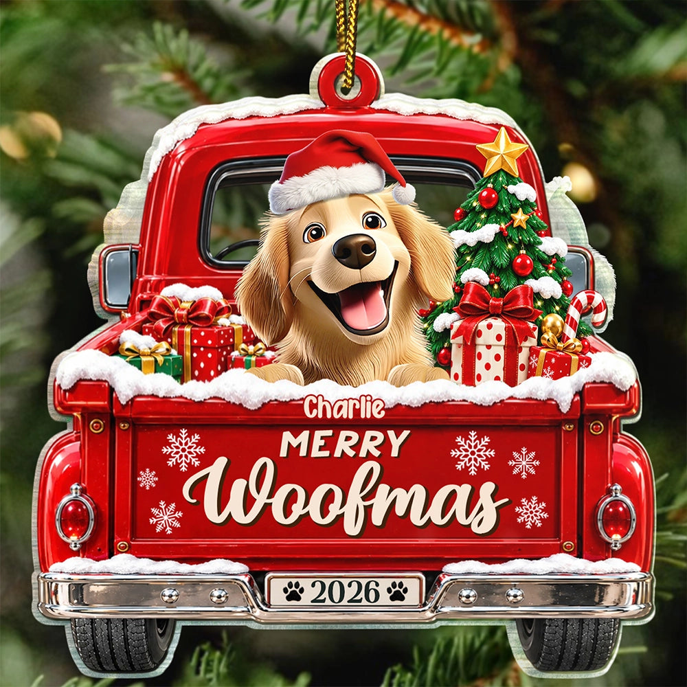 Christmas, Indoor Decor, Pet Lovers, Playful, Vector - Christmas Gift For Dog Cat Lovers - Personalized Happy Pawlidays Merry Woofmas Acrylic Ornament