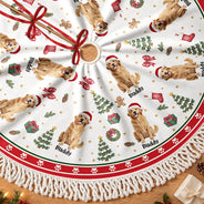 Art Design,Christmas,Custom Photo,Gift For Mother,Gifts For Her,Happy,Pet Lovers,Pet Mom,Photo - Christmas Accessories 3D Cartoon Pet - Christmas Decor Gift For Pet Lovers - Personalized Custom Photo Pet Name Festive Pattern Tree Skirt