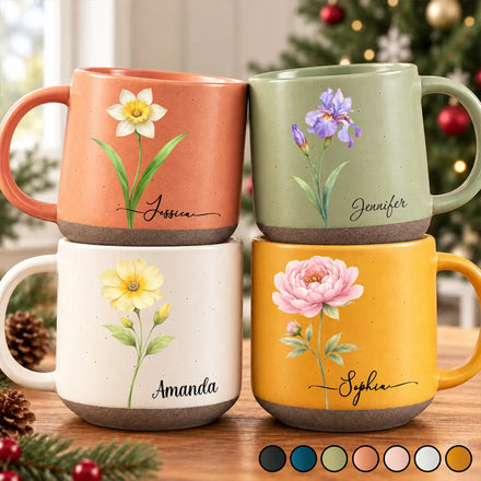Gift For Her, Besties, Colleagues - Personalized Birth Month Flower Pottery Mug
