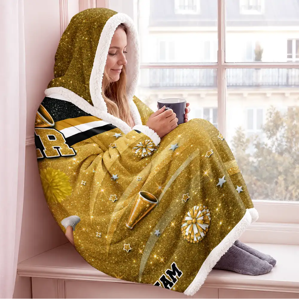 Christmas,Happy,Vector - Gift For Cheerleaders, Daughter, Granddaughter - Personalized Faux Glitter Wearable Hooded Blanket