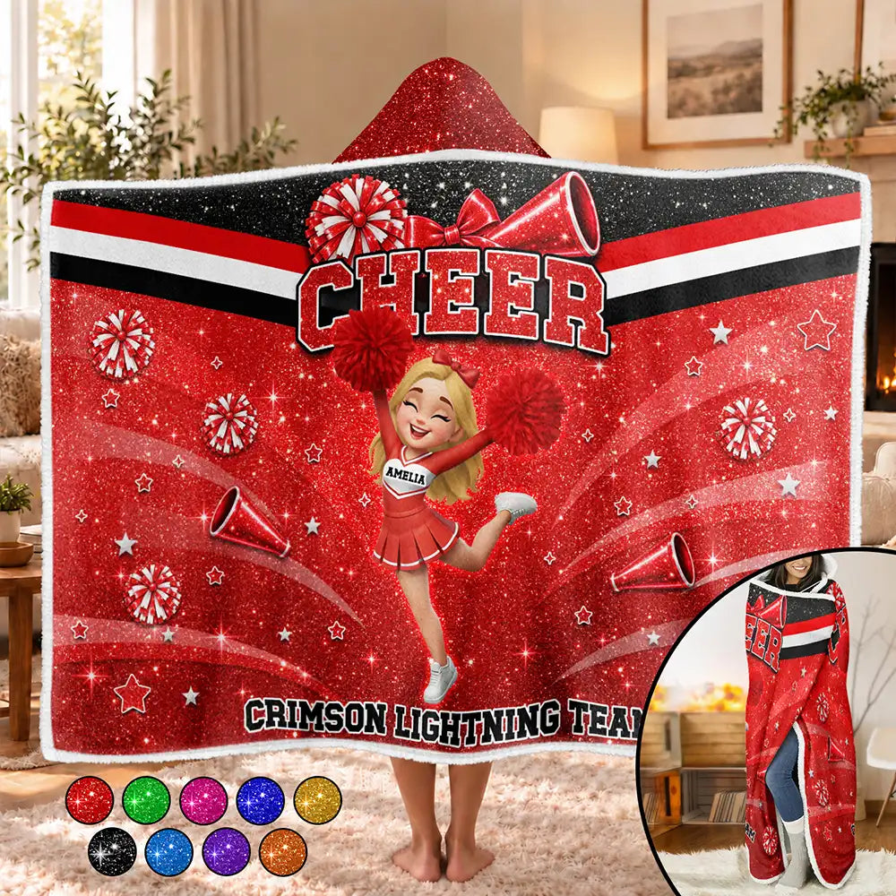 Gift For Cheerleaders, Daughter, Granddaughter - Personalized Faux Glitter Wearable Hooded Blanket