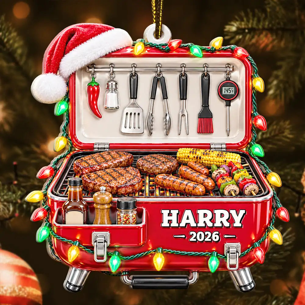 Christmas,Gift For Men,Gift For Yourself,Gifts For Him,Grilling,Happy,Icon - Christmas Gift For Grilling Husband - Personalized BBQ Smoker Embossed Ornament