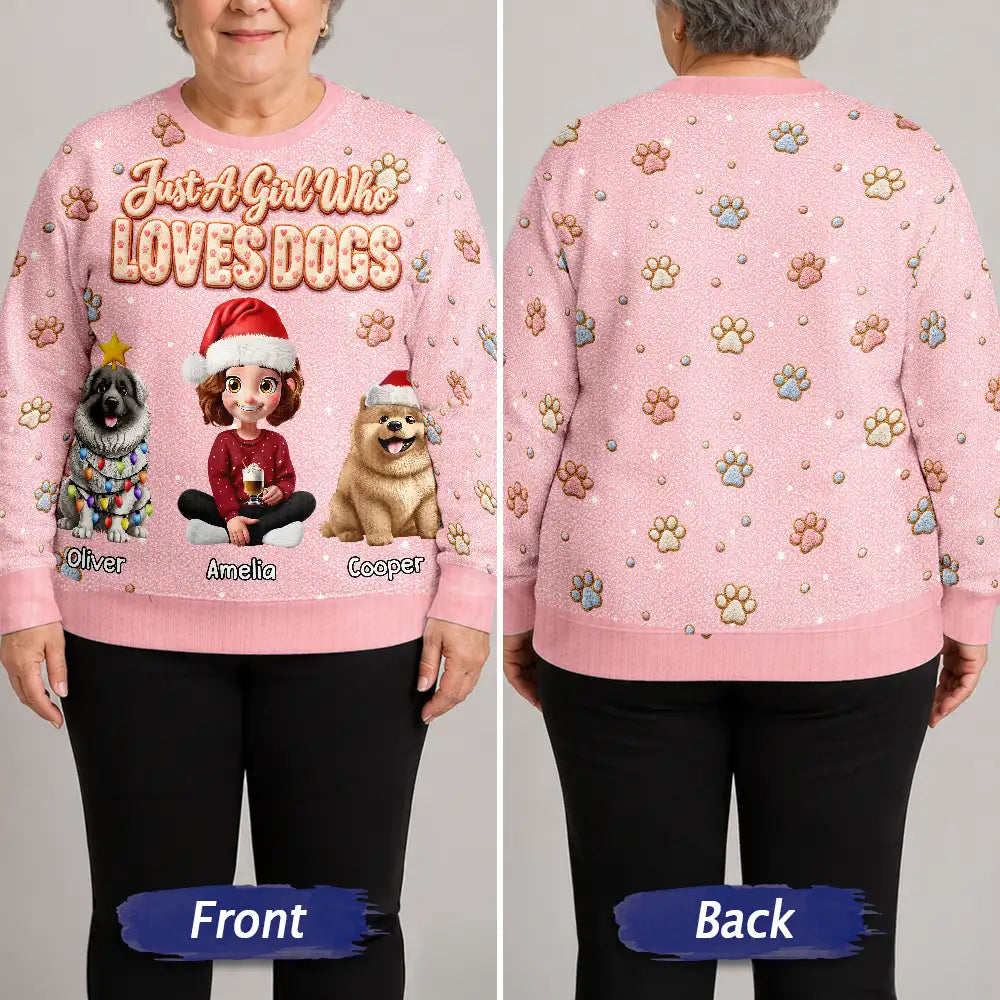 Christmas,Dog Lovers,Happy,Pet Lovers,Vector - Christmas Gift For Dog Lovers - Personalized Faux Fluffy A Girl Who Loves Dog Unisex Ugly Sweater