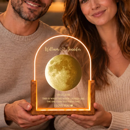 Anniversary Gift For Couple - Personalized Moon Phase What The Moon Looked Like Night Light