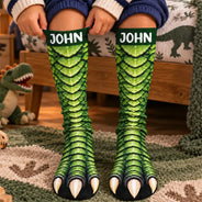 Christmas,Gift For Kids,Humorous,Icon - Funny Gift For Kids - Personalized Novelty Dinosaur Foot Illusion Socks